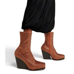 STELLA MCCARTNEY  Cowboy Crystal-Embellished Ankle Boots Brown